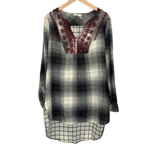 Anthropologie Floreat Womens Plaid Beaded Embroidered Boho Tunic Top Sz Medium
